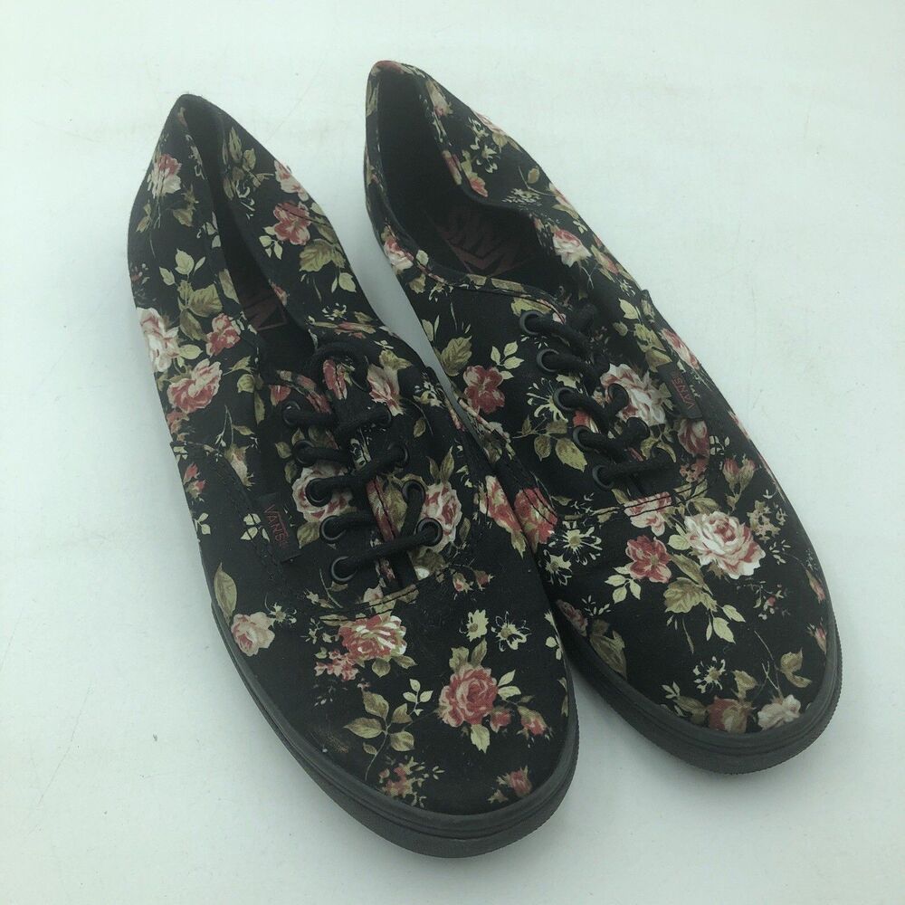 VANS Floral Sneakers Wm 9 Men 7.5 Black Low Top Skater Comfort Lace Up Shoes